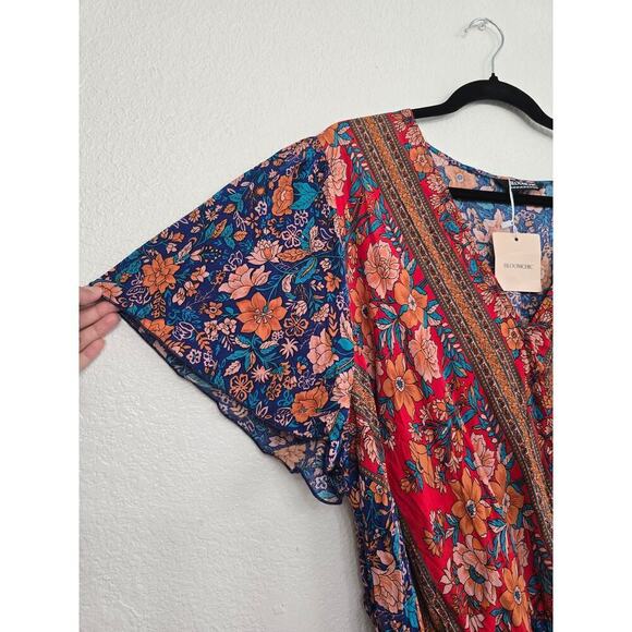 NWT Bloomchic Plus Sz 22-24 Bandana V-neck Pocket Belted Flutter Hem Maxi Boho - Picture 8 of 13